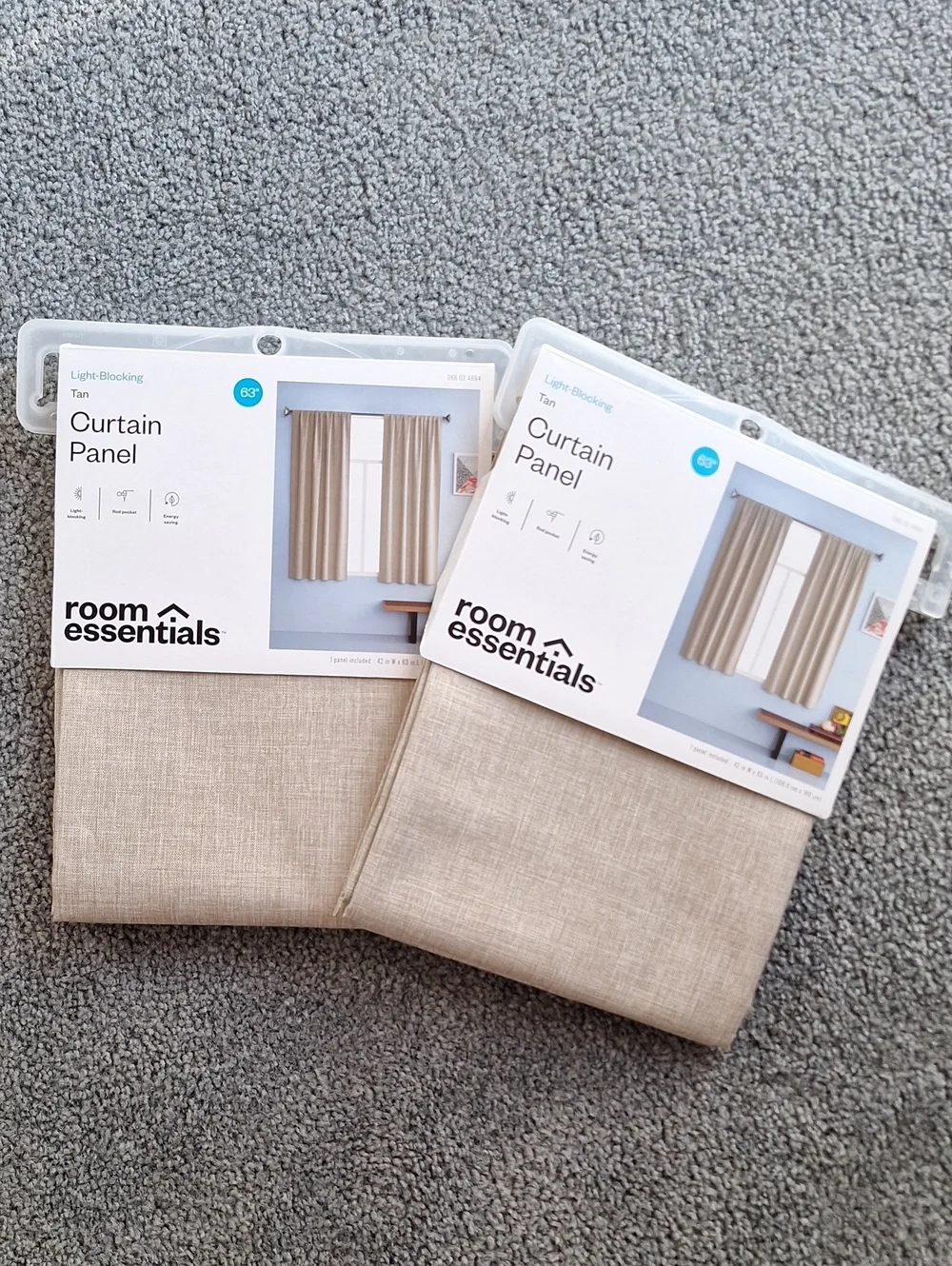 Room Essentials Tan Heathered Light-Blocking Curtain Panels Pair